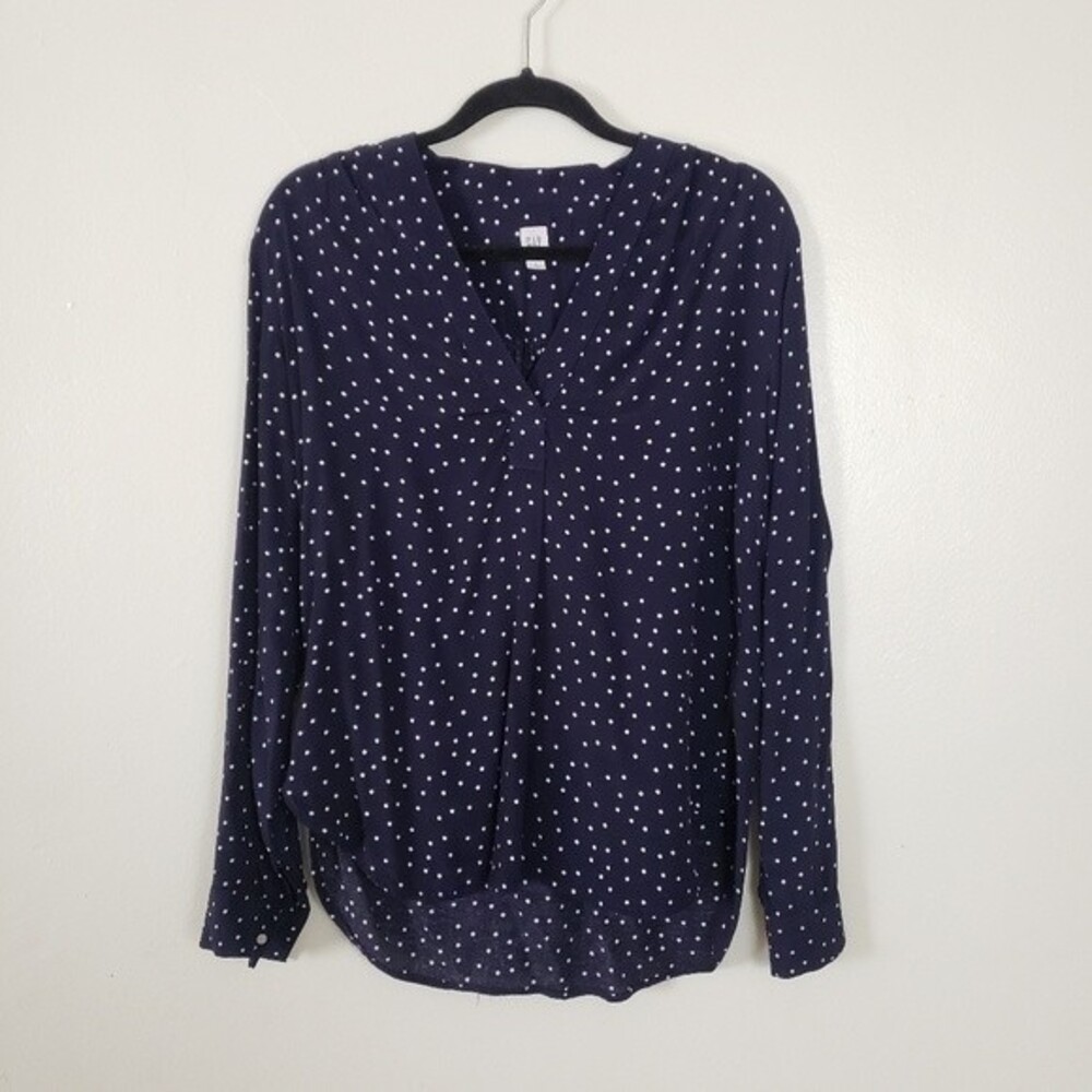 Gap Women's Popover Top Small Navy Blue Polka Dot Preppy Teacher Classic